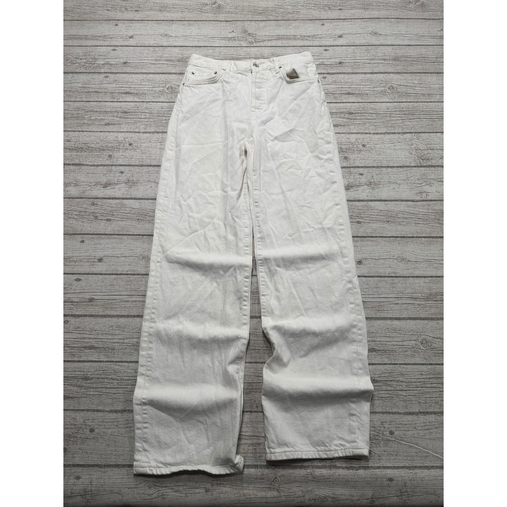 Zara Jeans Women's 2 White Denim High Rise Full Length Wide Leg Baggy Fit Cotton